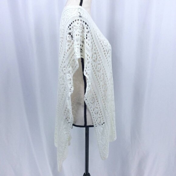 Womens Poncho Swim Cover Up Size Small Ivory Open Crochet Knit Sweater - Picture 2 of 8